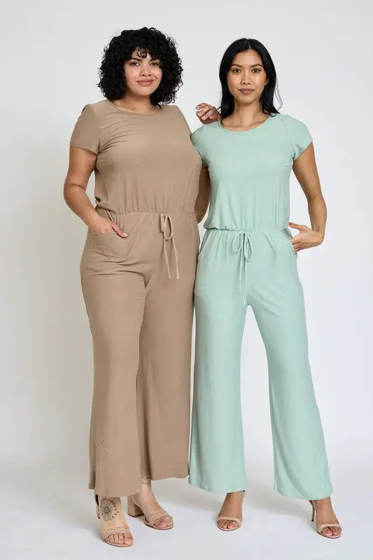 Spring Short Sleeve Jumpsuit W/Pocket - Scarlett's Riverside Boutique 