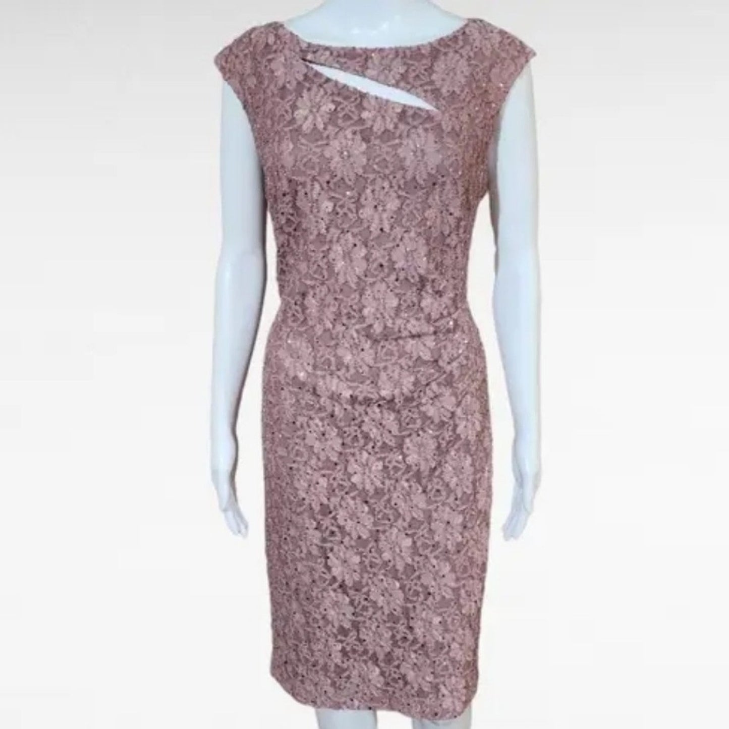 Connected Apparel Lace Sheath Dress Size 8 Pink Blush Sequin Floral Cocktail