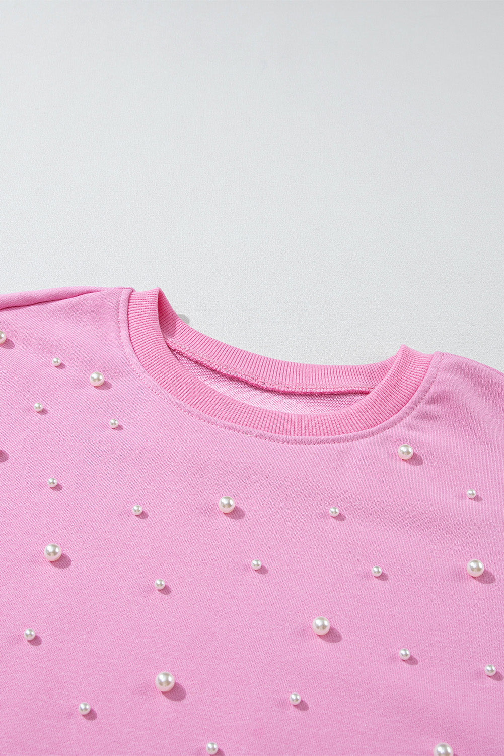 Bonbon Pearl Detail Ribbed Crew Neck Sweatshirt - Scarlett's Riverside Boutique 