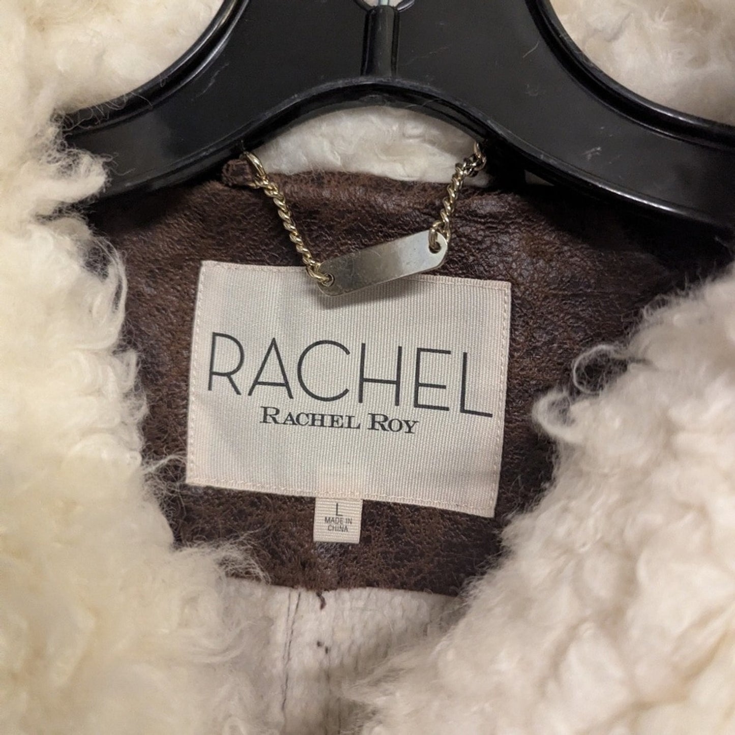 Rachel Roy Brown Faux Leather Shearling Moto Jacket Aviator Belted Zip Coat
