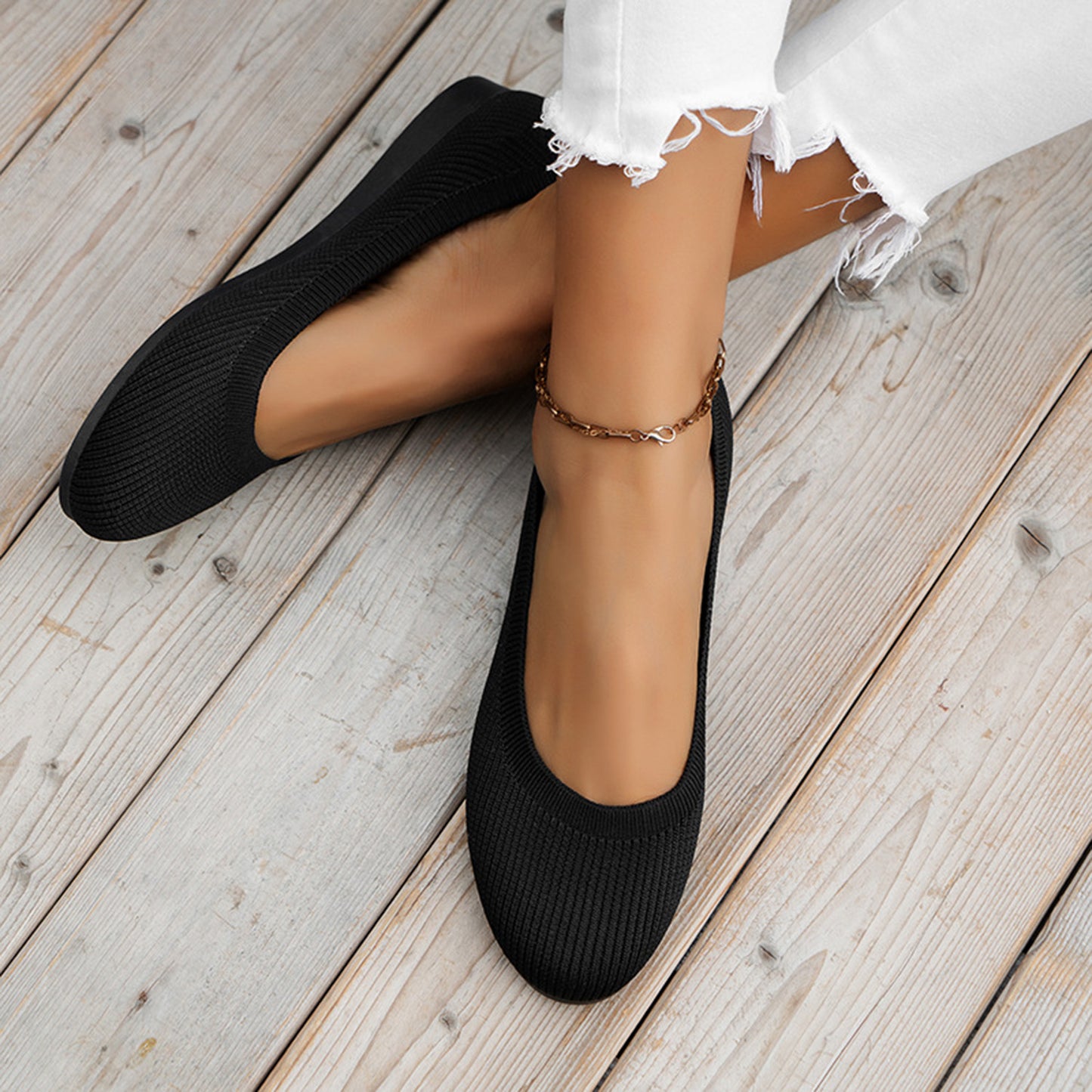 Round Toe Knit Ballet Flats - Scarlett's Riverside Boutique 