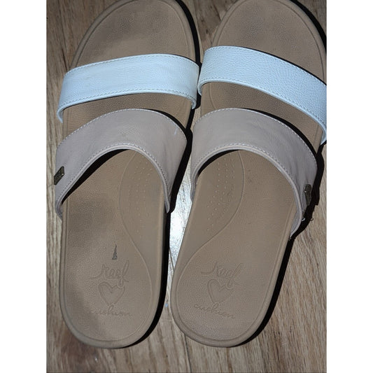 Reef Women’s Cushion Vista Slide Sandals Size 9 White Beige Platform Double Stra