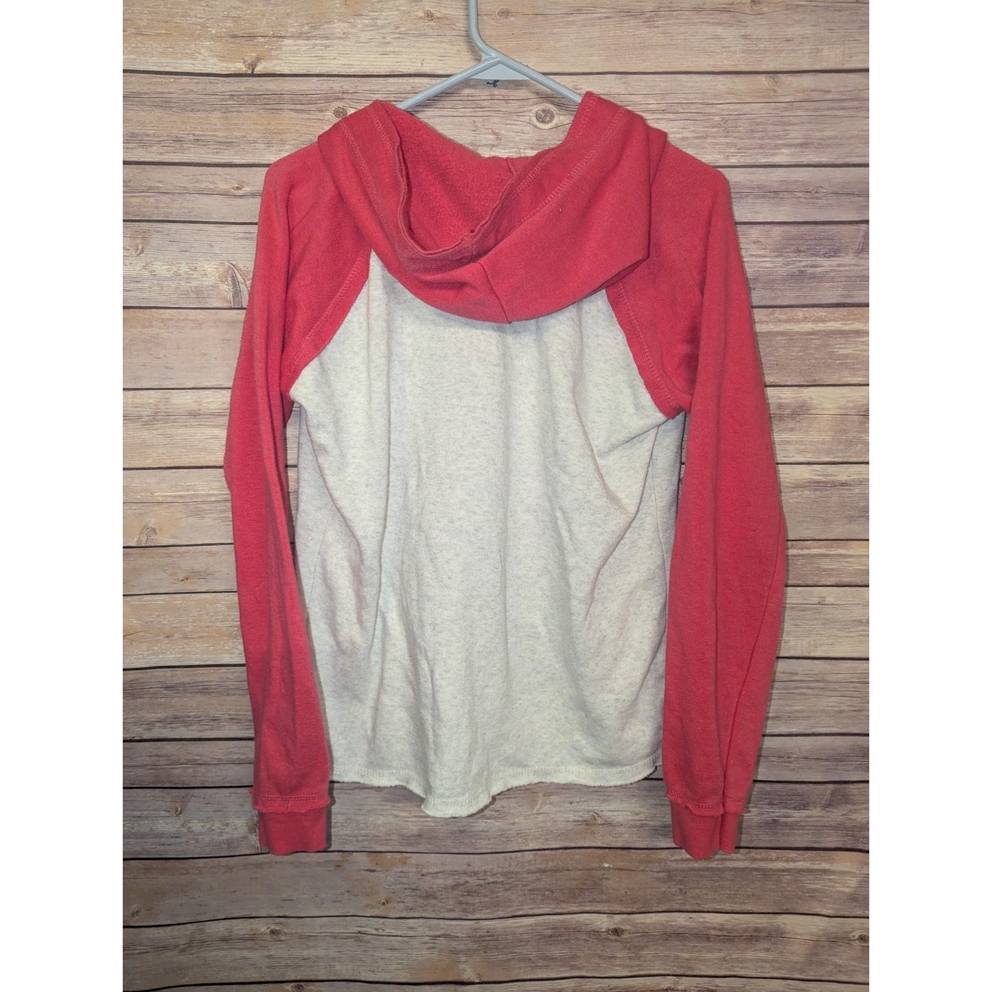 Ron Jon Surf Shop Hoodie Womens Small Red Gray Lace Up Pullover Sweatshirt