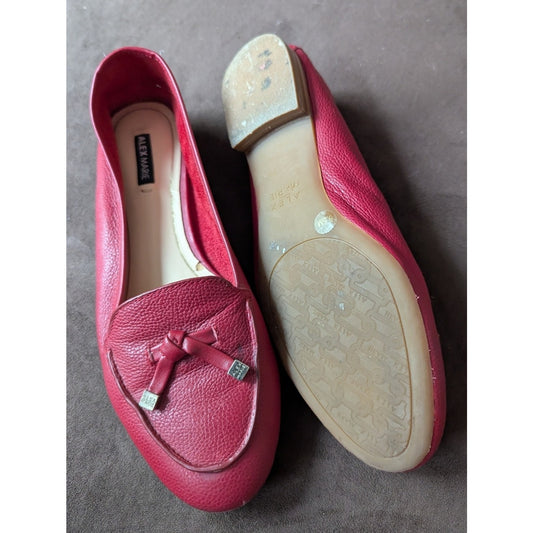 Alex Marie Red Pebbled Leather Loafers Bow Detail Slip On Flats Women’s 6.5