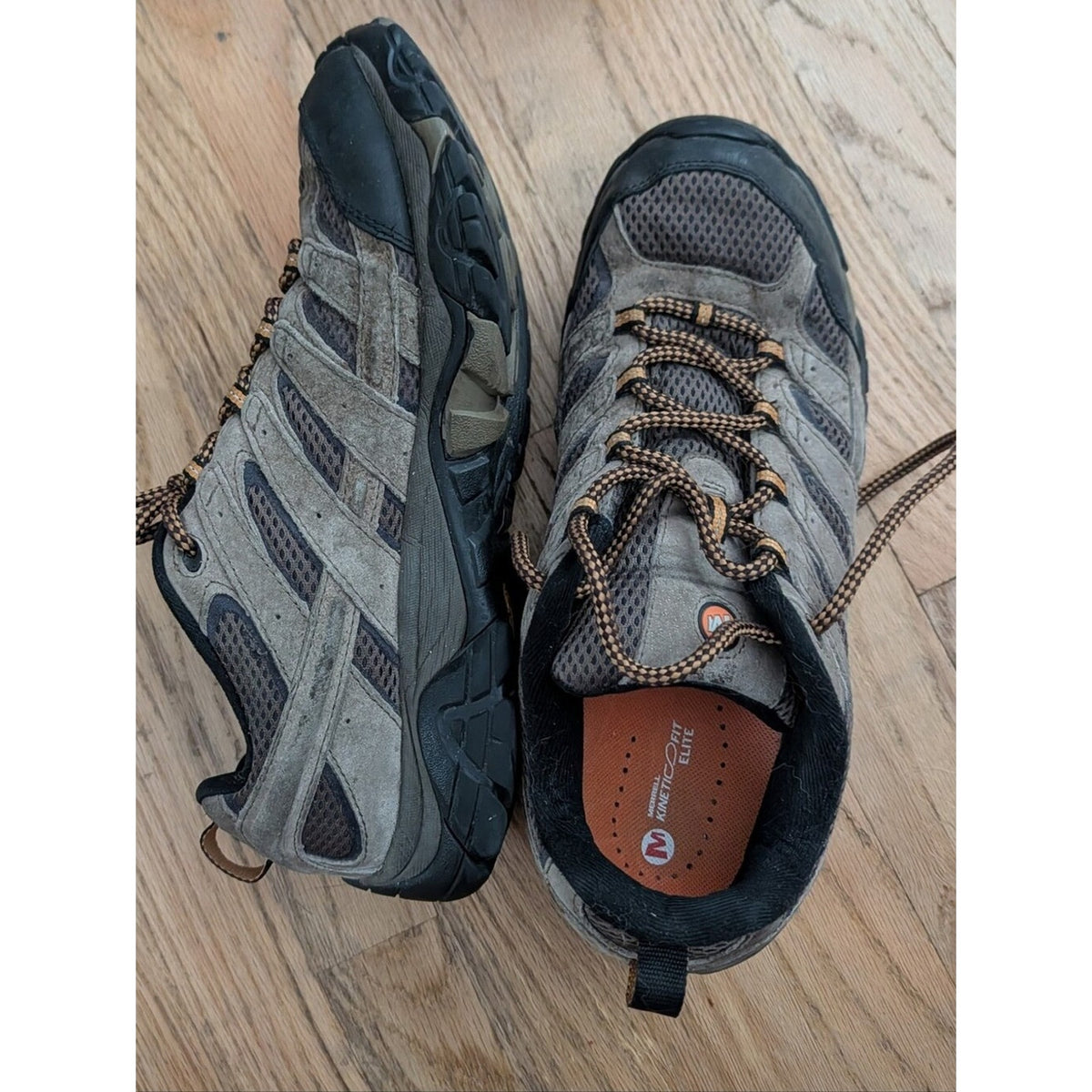 Merrell Men’s 11.5 Hiking Trail Shoes Gray Suede Mesh Vibram Kinetic Fit Elite