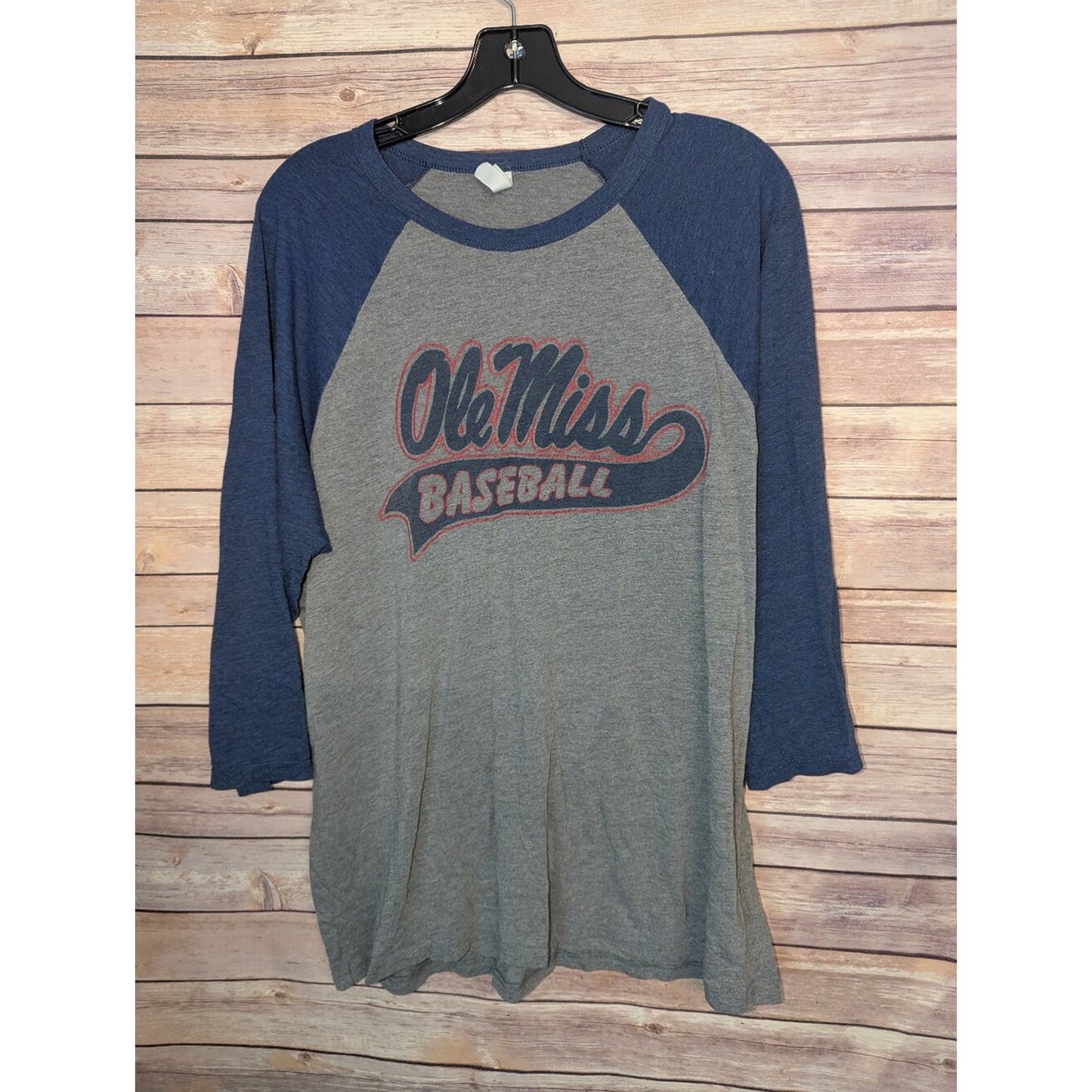 Ole Miss Baseball Shirt Women’s XL Gray Navy Raglan 3/4 Sleeve Graphic Tee