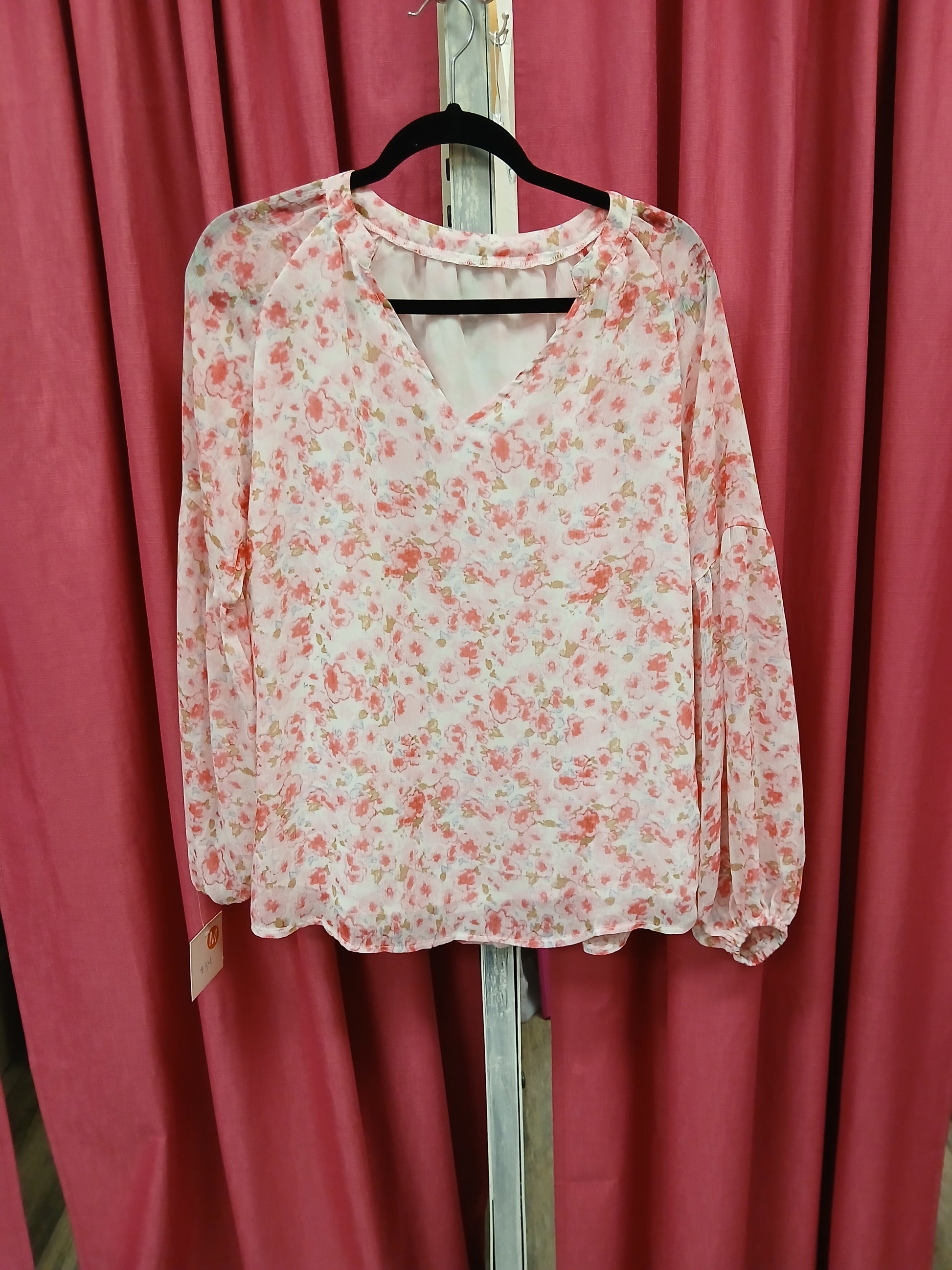 Floral pink long sleeve blouse - Scarlett's Riverside Boutique 