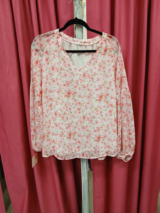 Floral pink long sleeve blouse - Scarlett's Riverside Boutique 