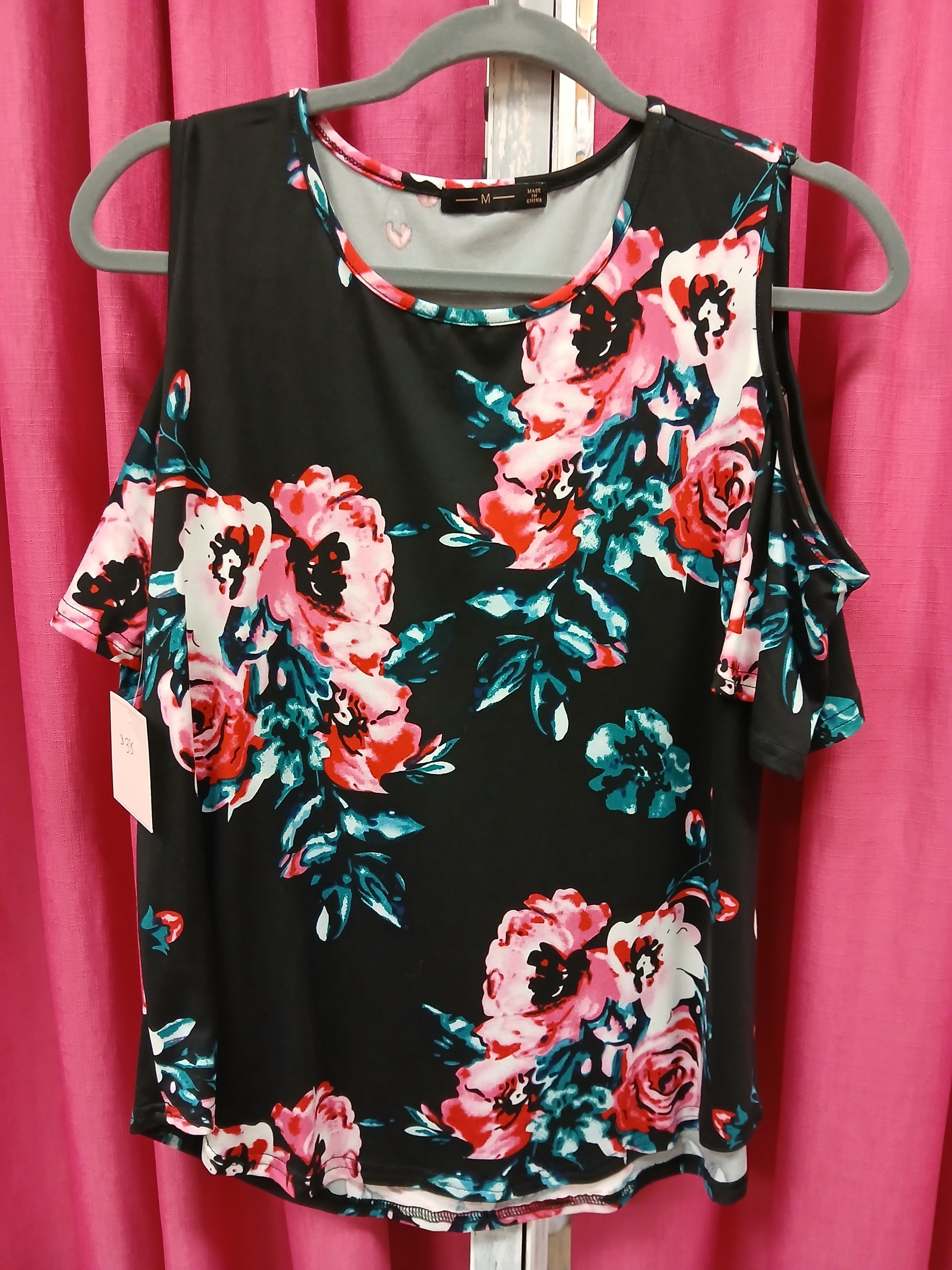 Black Floral Cold Shoulder Blouse - Scarlett's Riverside Boutique 