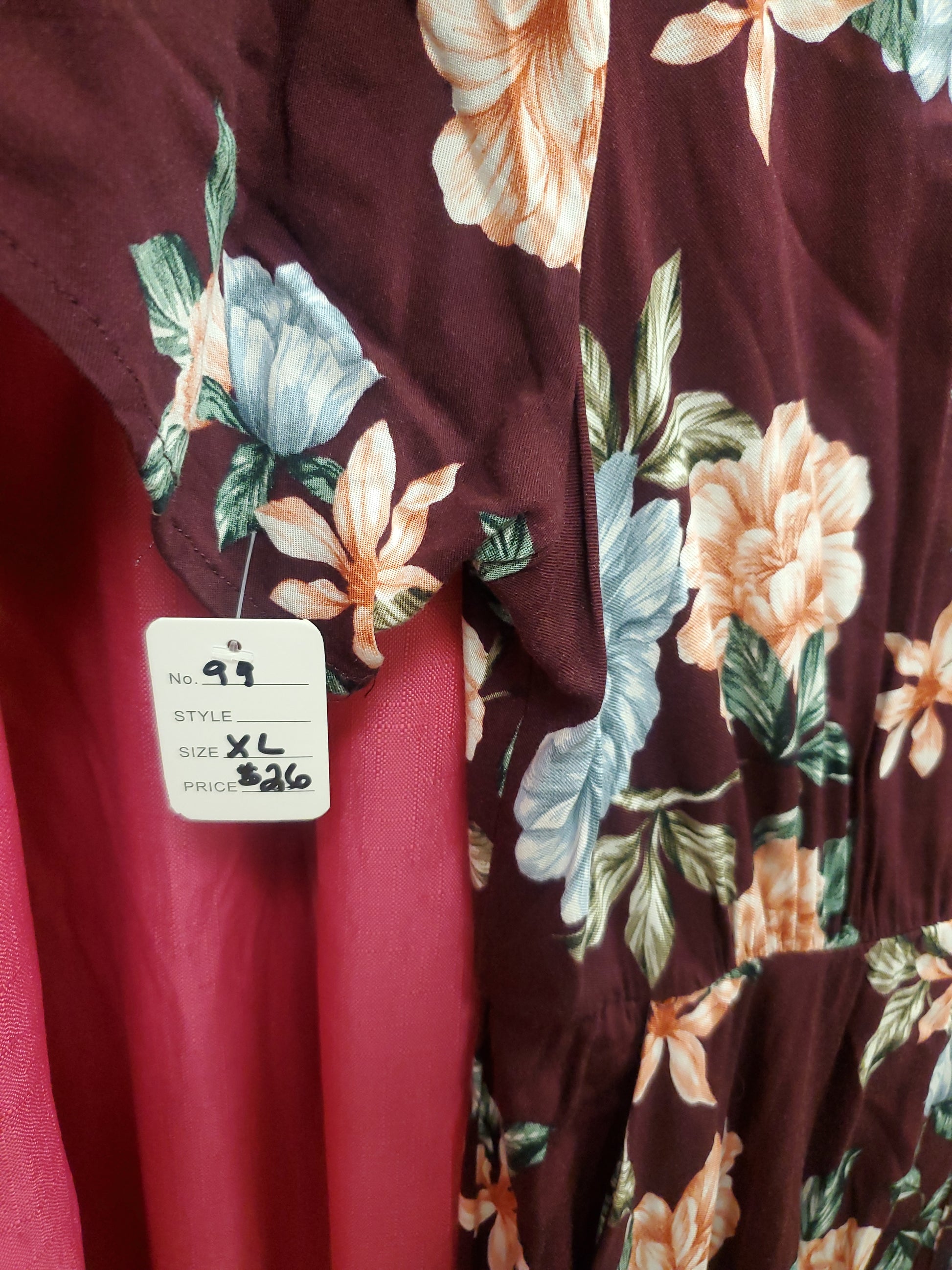 RS 99 Maroon Floral Dress w/ pockets - Scarlett's Riverside Boutique 