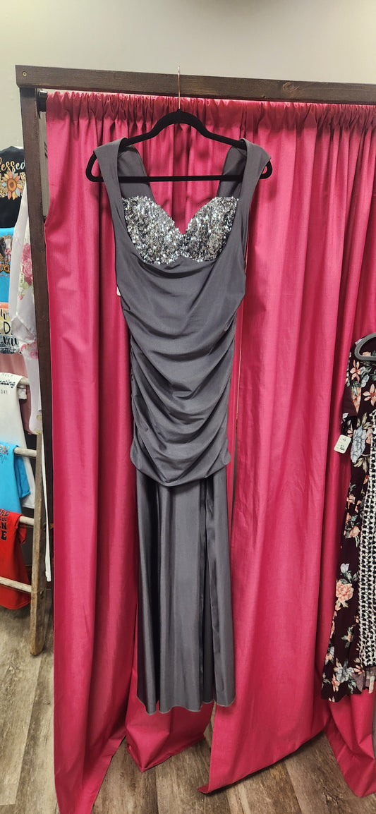 Silver Long Formal Gown RS 99 - Scarlett's Riverside Boutique 