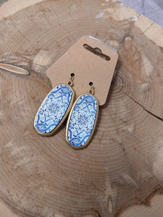 Blue and White Designed Earrings - Scarlett's Riverside Boutique 