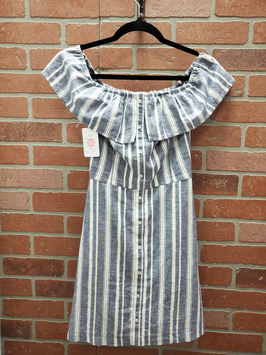 Blue and White Vertical Striped Dress RS 99