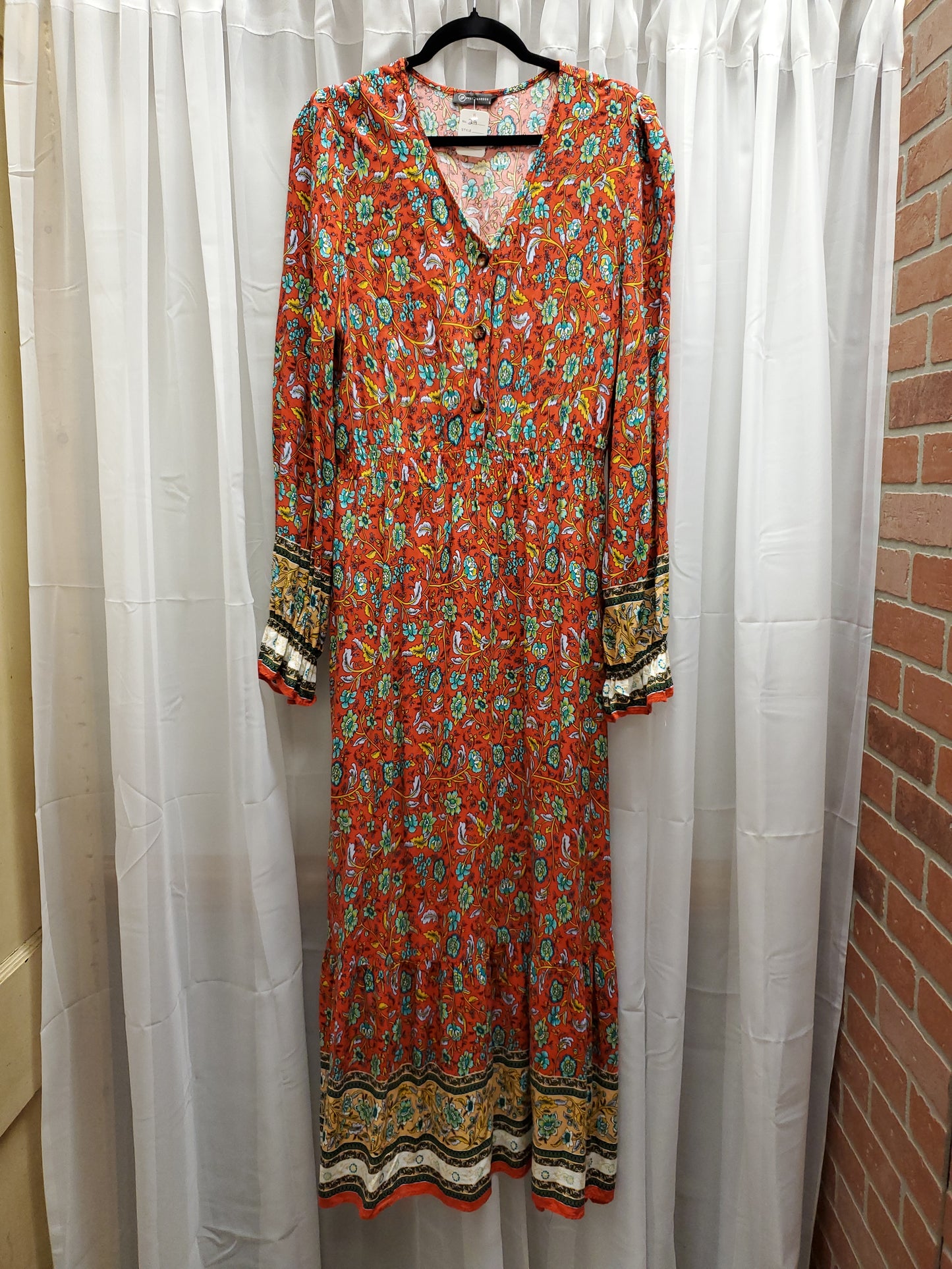 Red Floral Long Sleeve Maxi Dress RS 29