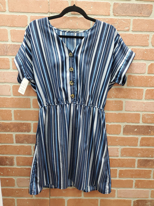 Blue Striped Dress w/ Buttons. Size L. RS 99