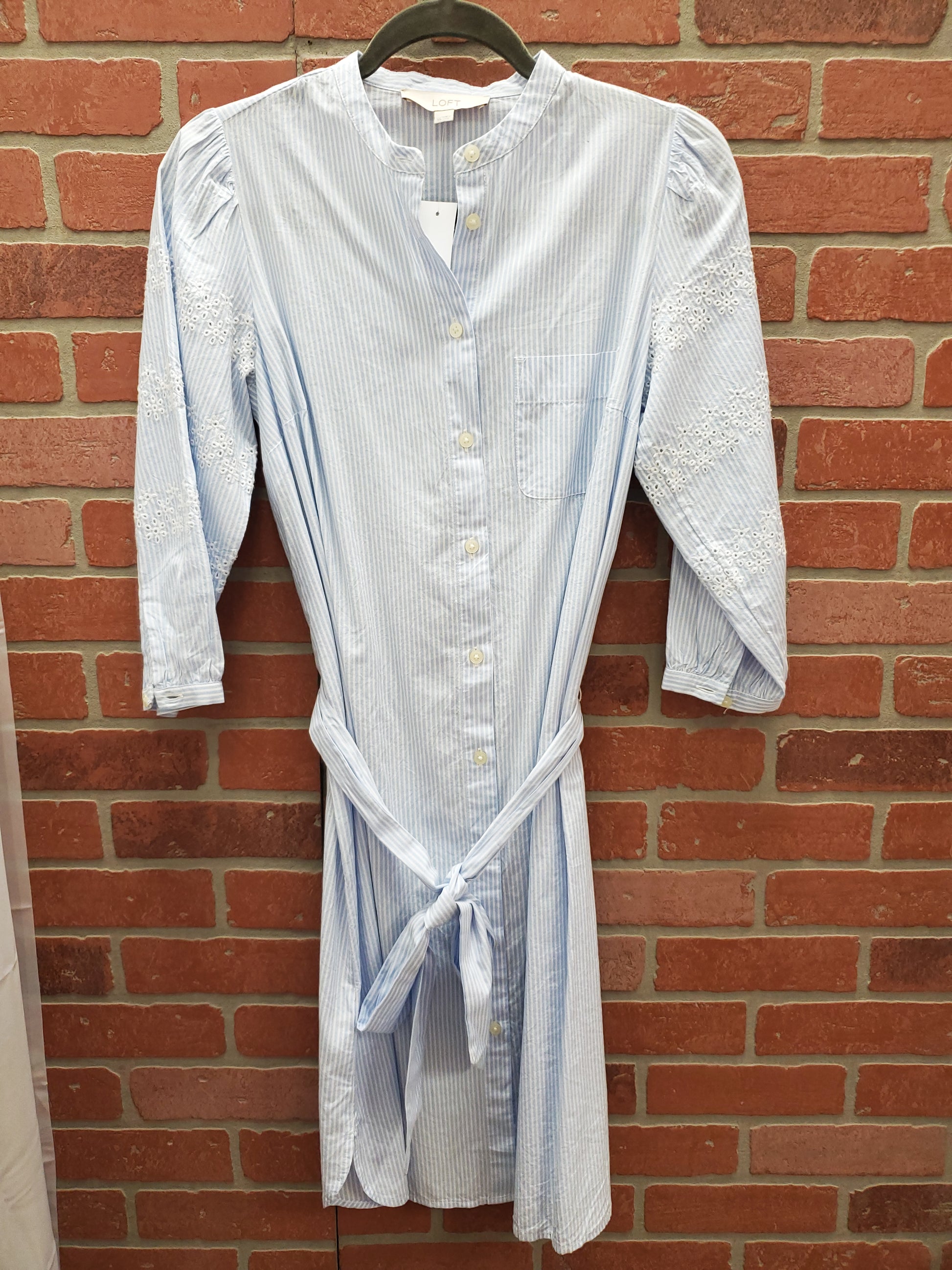 loft blue and white dress LOFT Blue and White Sheath Dress with Cowl Neck