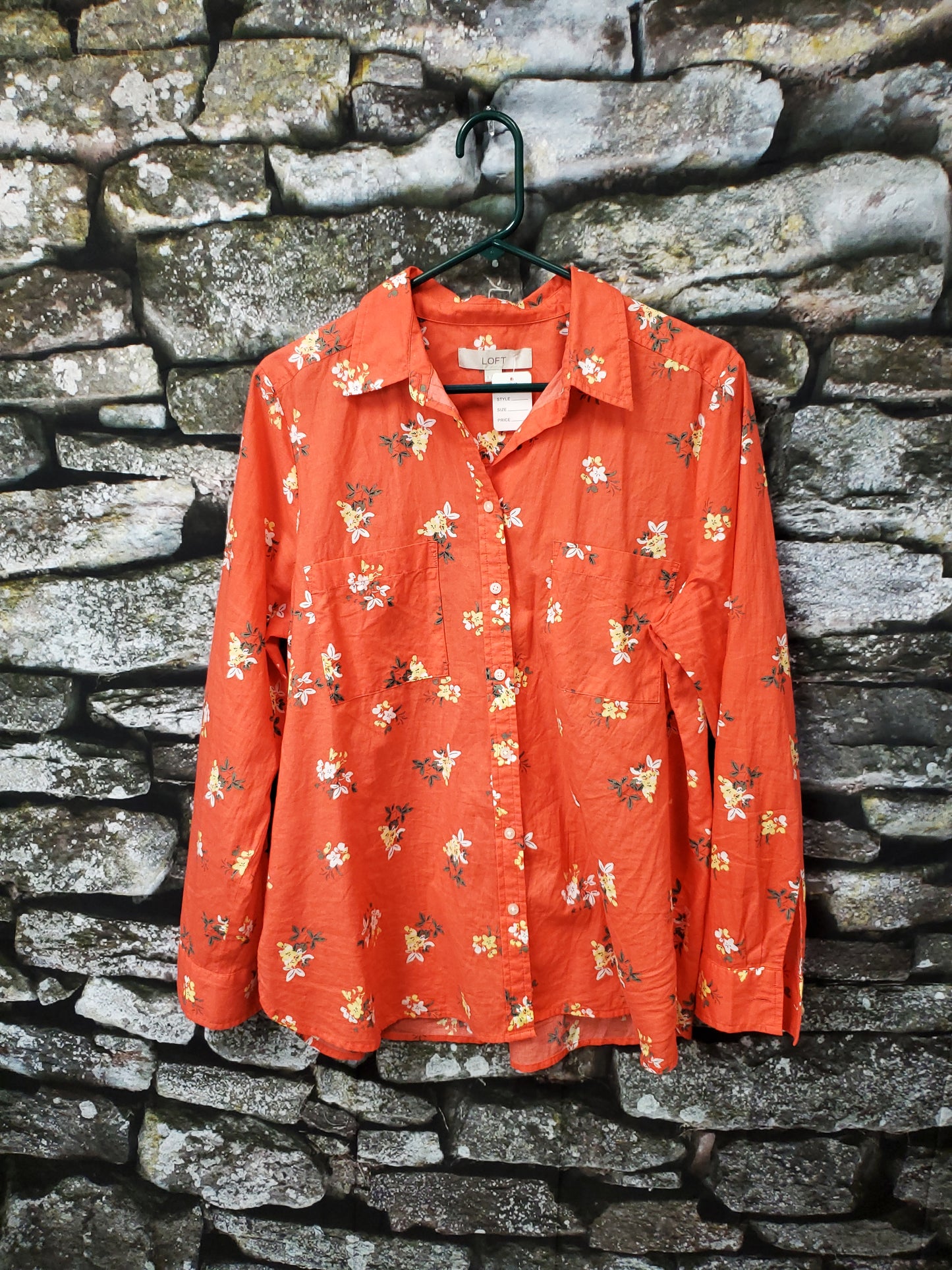 Loft. Red floral button down blouse. Size L. RS 29. - Scarlett's Riverside Boutique 