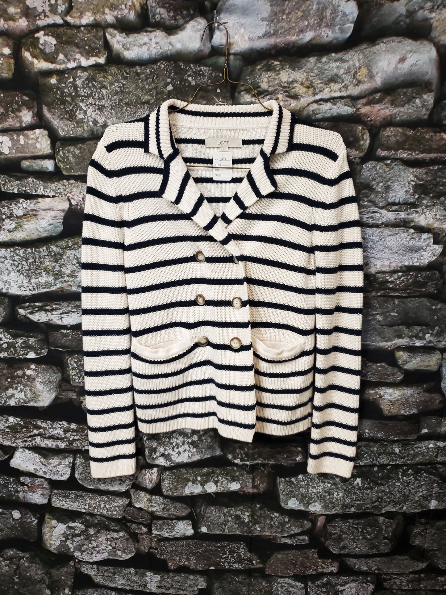 Loft. Navy and White Stripped Knitted Sweater. Size M. RS 29.