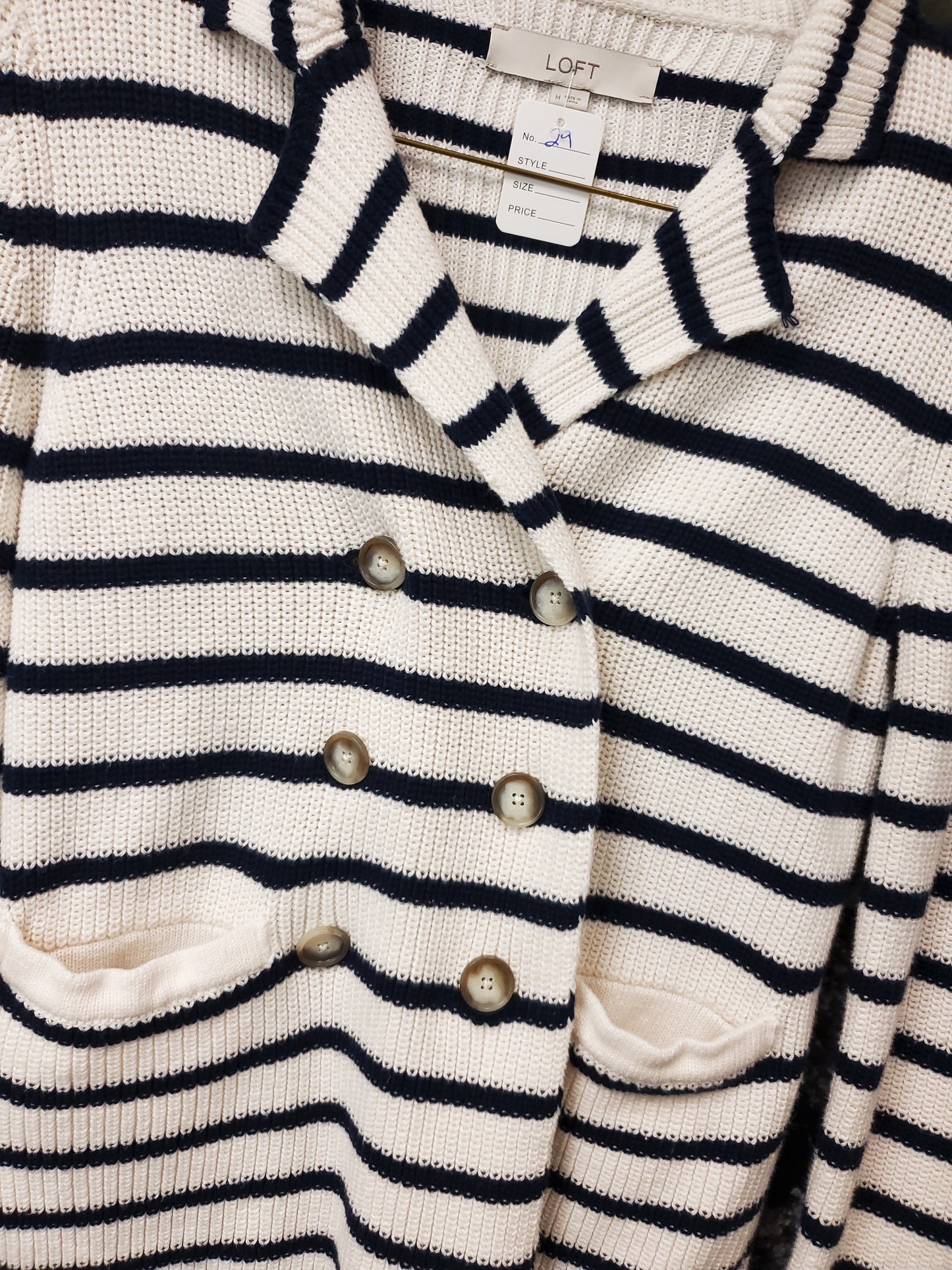 Loft. Navy and White Stripped Knitted Sweater. Size M. RS 29.