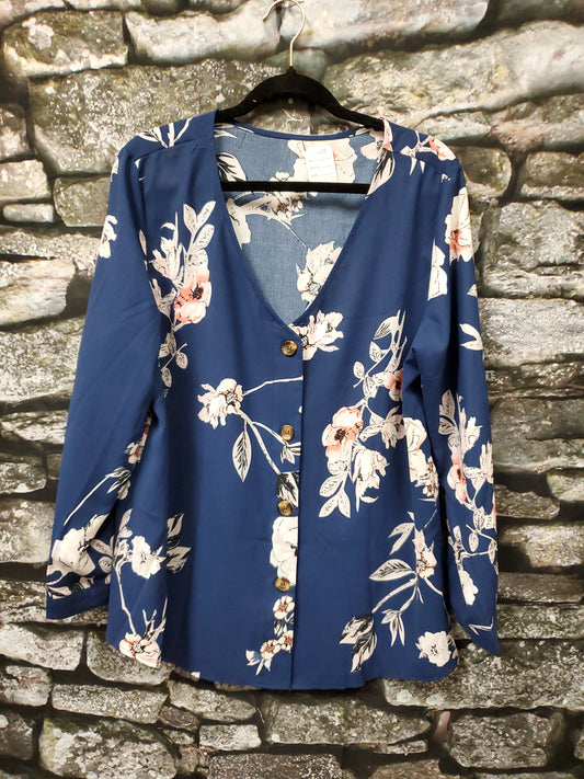 Navy Floral Blouse. Size XL. RS 24.