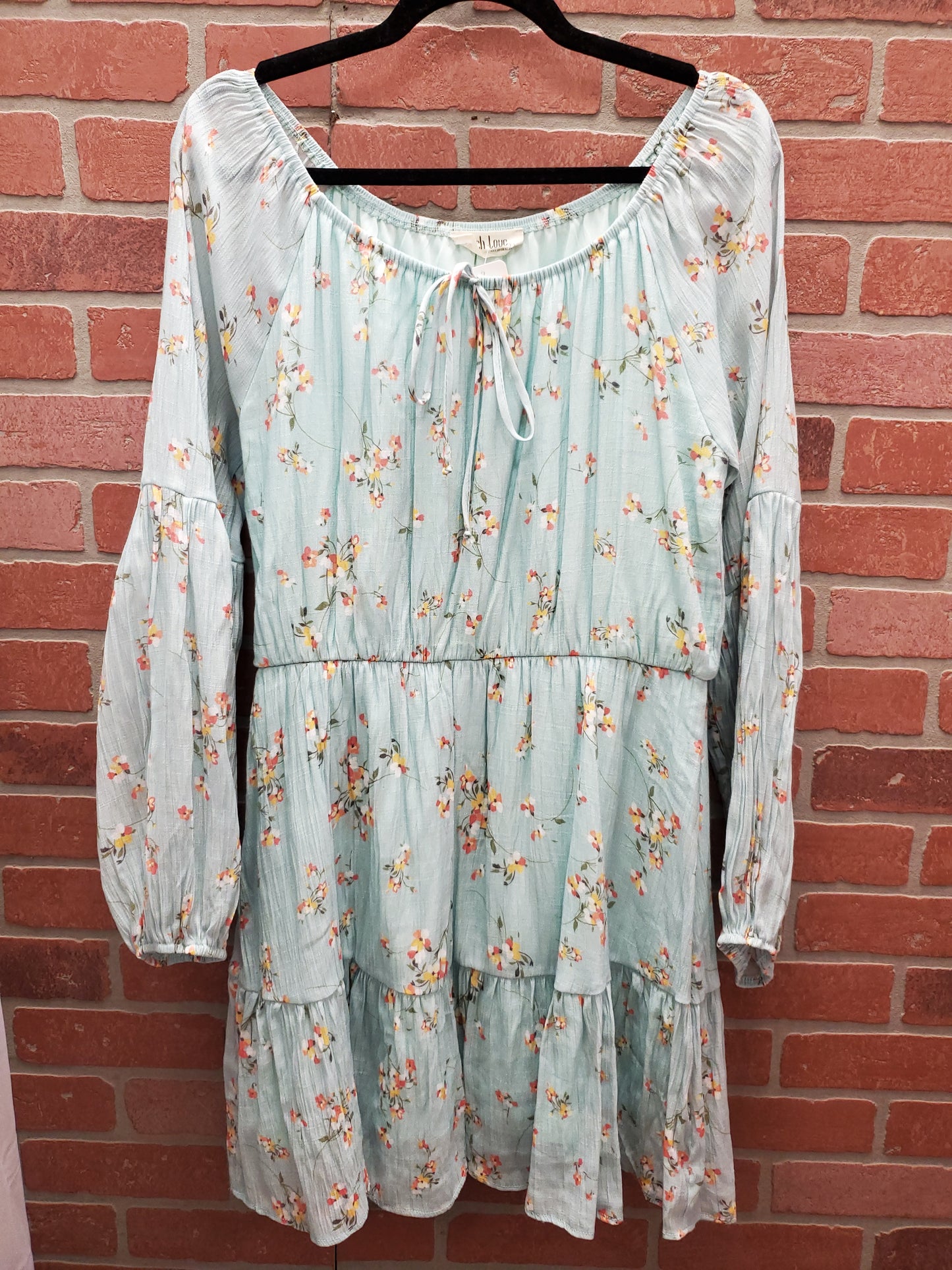 Peach Love Light Blue Floral Long Sleeve Dress. Size L. RS 2.