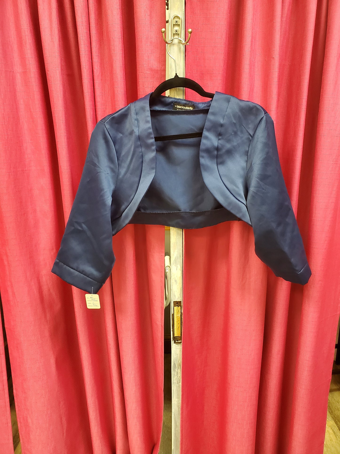 Blackbutterfly Navy Blue Satin Formal Jacket. Size L. RS 99.