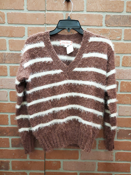 Pink Rose Mauve & White Striped Sweater. Size XS. RS 37