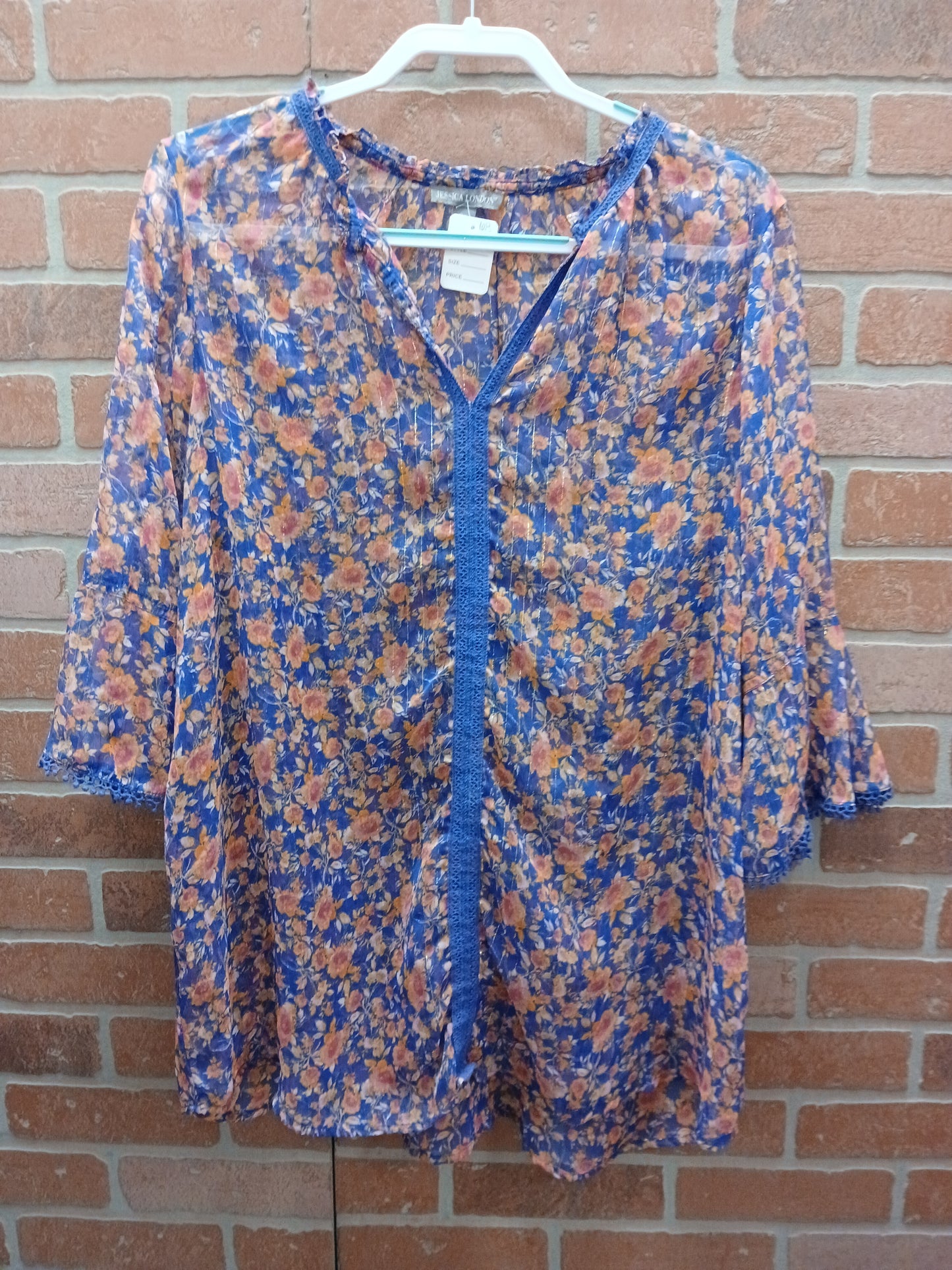 Jessica London Blue and Pink Floral Blouse. Size 18w. RS 68 - Scarlett's Riverside Boutique 