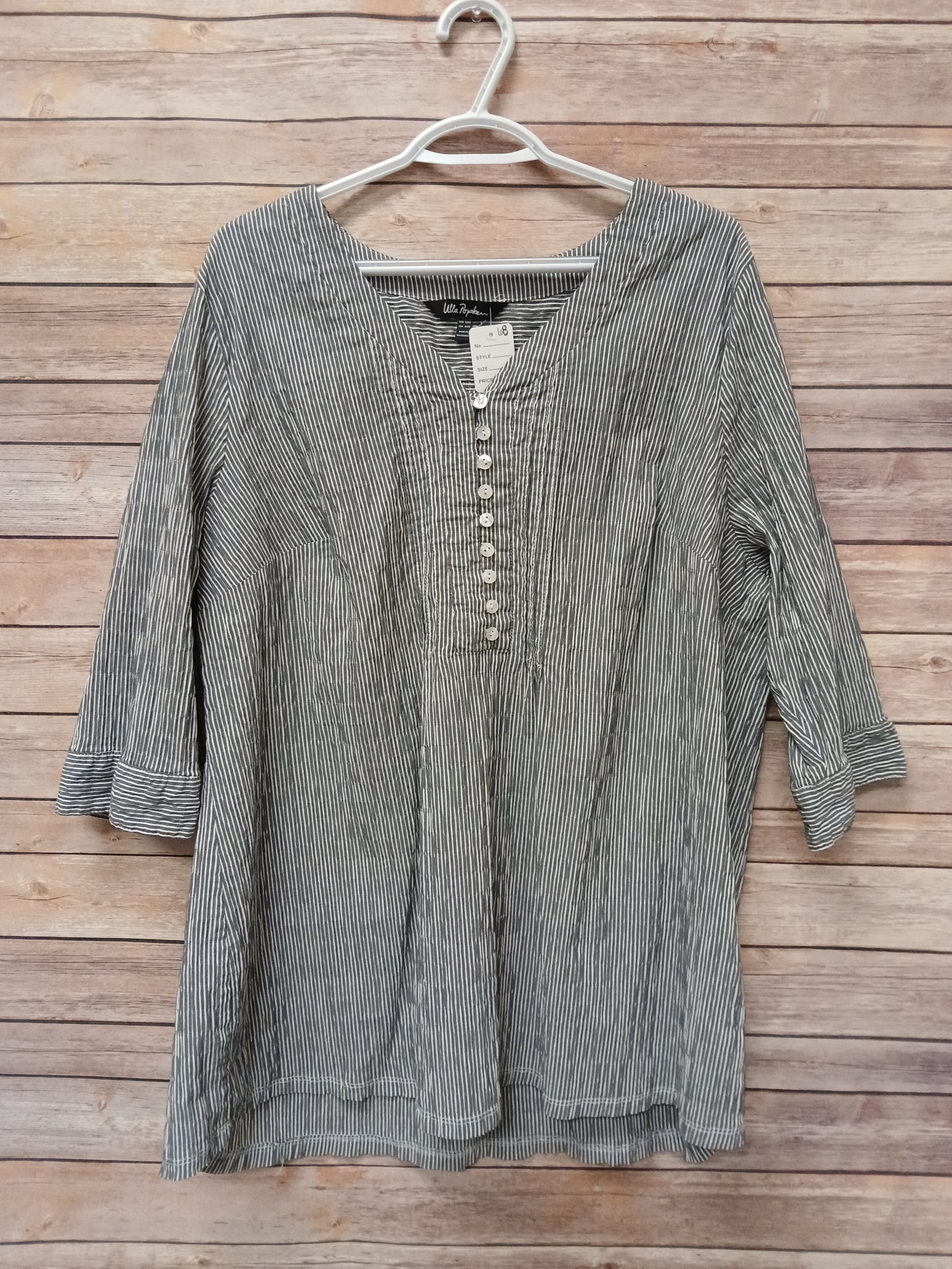 Ulla Popken Grey & White Striped Blouse. Size 20/22. RS 68 - Scarlett's Riverside Boutique 