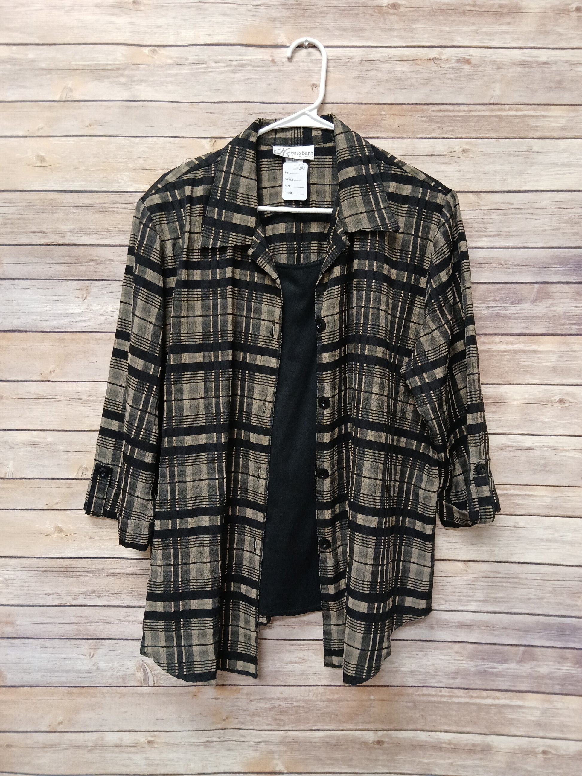 Dressbarn Black & Gold Plaid Blouse. Size 18/20. RS 68 - Scarlett's Riverside Boutique 