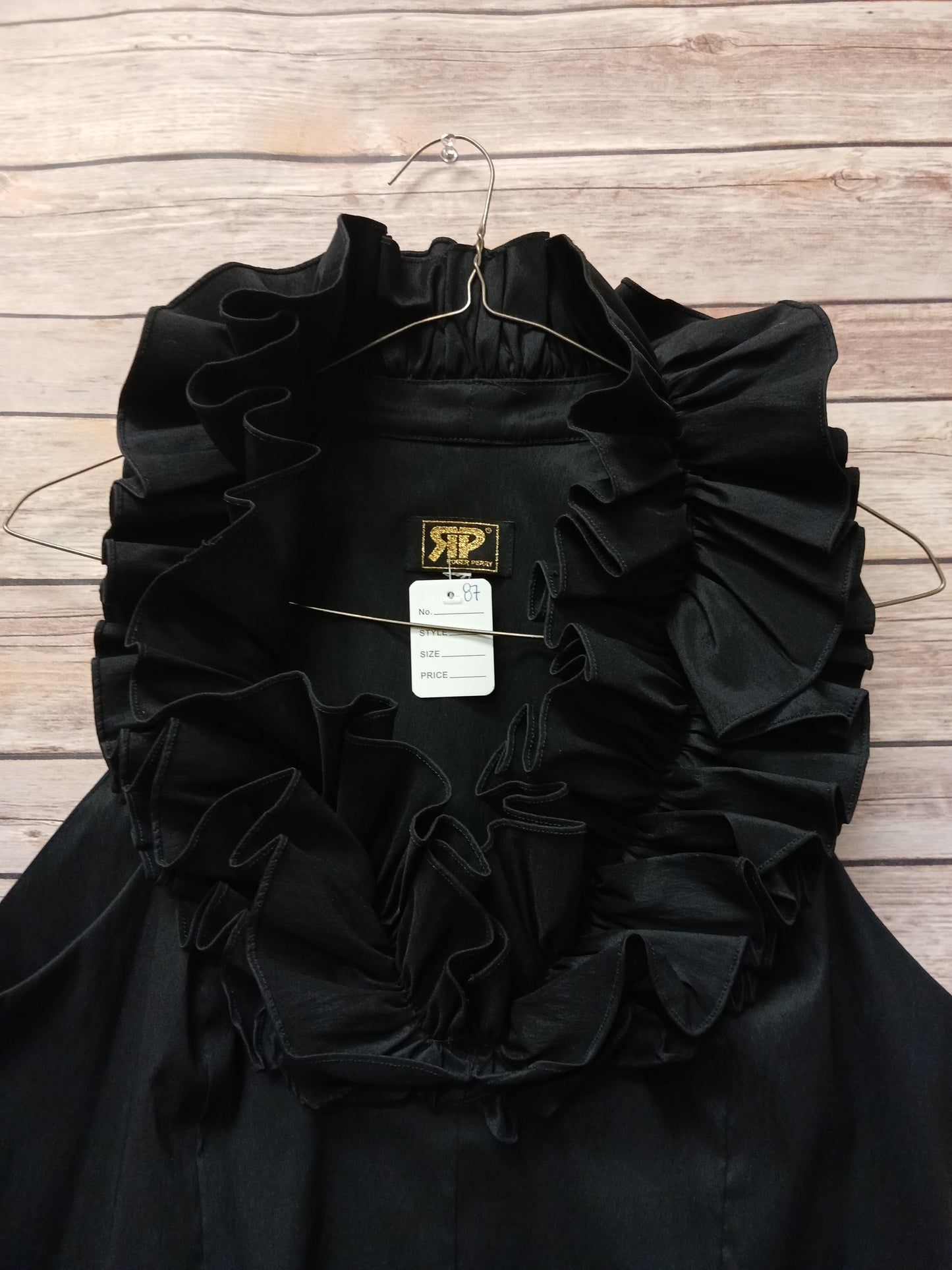 Roger Perry Black Dress With Ruffled Neckline. Size M. RS 87 - Scarlett's Riverside Boutique 