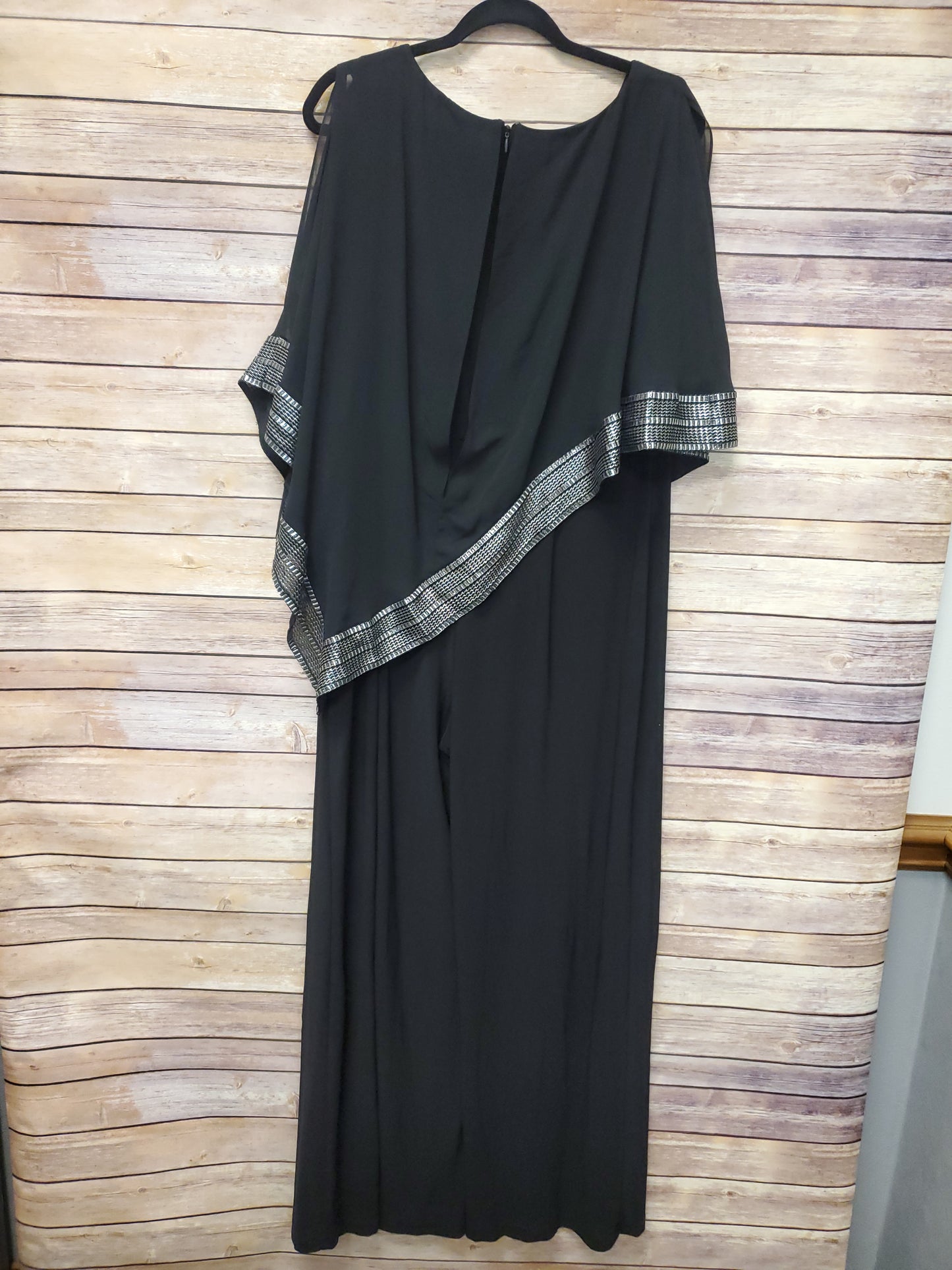 SLNY Black Jumpsuit w/ Silver Lined Cape. Size 14. RS 98