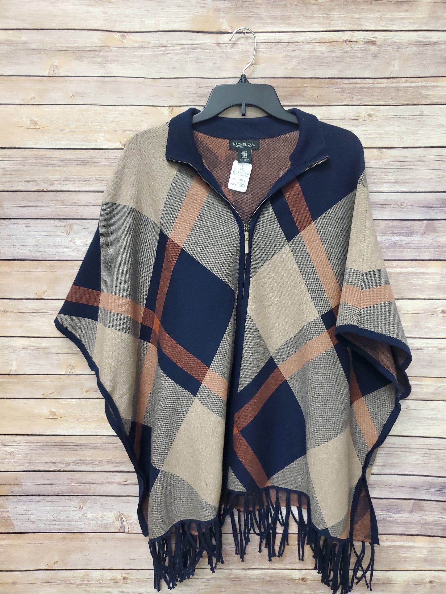 Rachel Zoe Navy, Orange, & Tan Poncho. Size S/M. RS 21