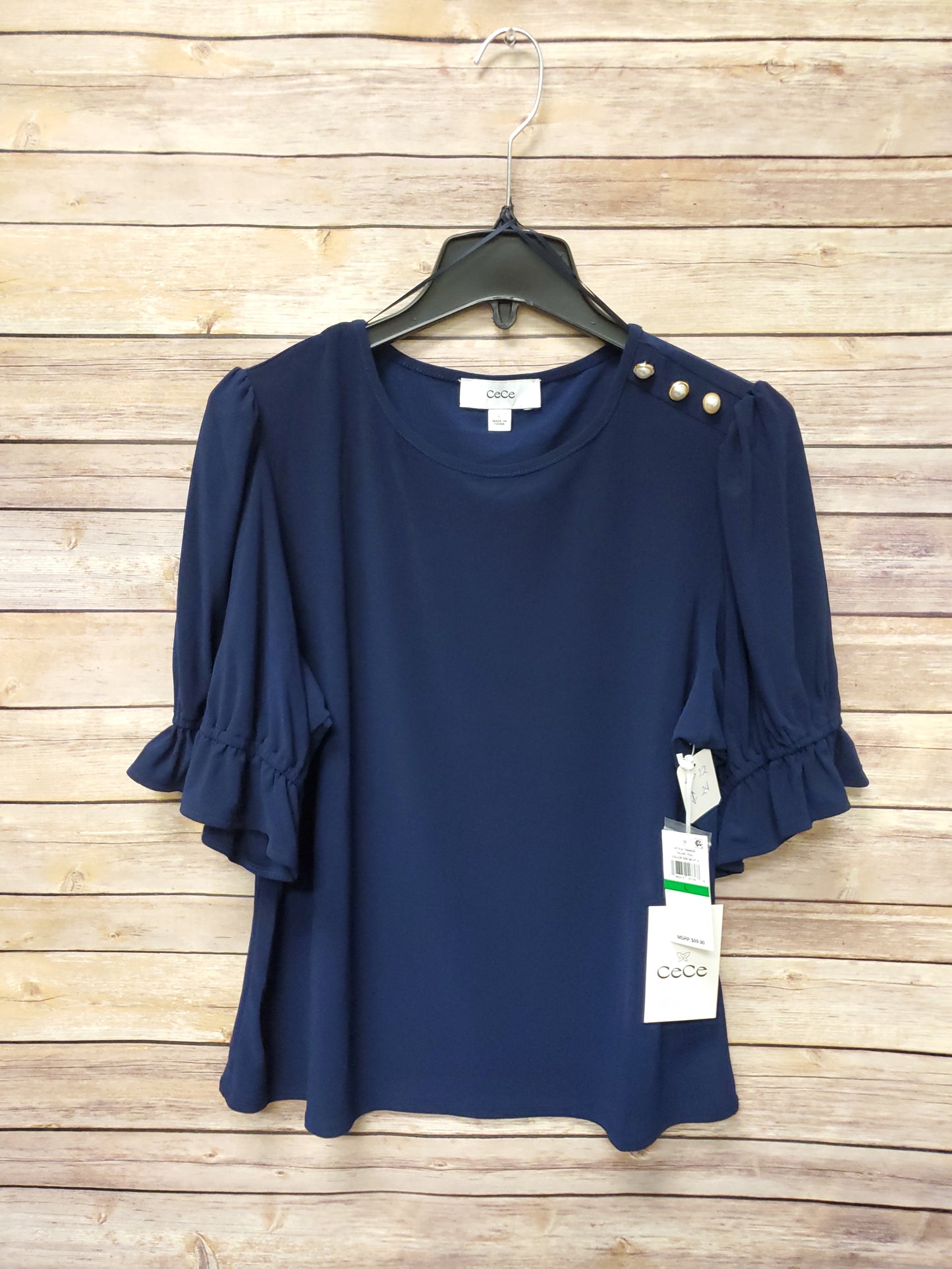 CeCe Navy Blouse. Size L. NWT.  RS 97