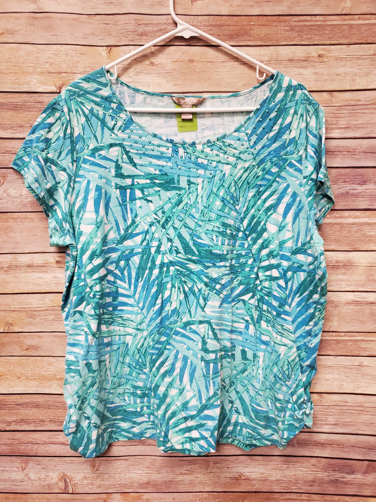 White Stag Blue/Teal Palm Tree Leaf Blouse. Size 2XL. RS 68