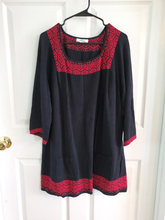 Style & Co. Black Sweater Dress/Long Blouse w/ Red Design. Size 2XL. #68