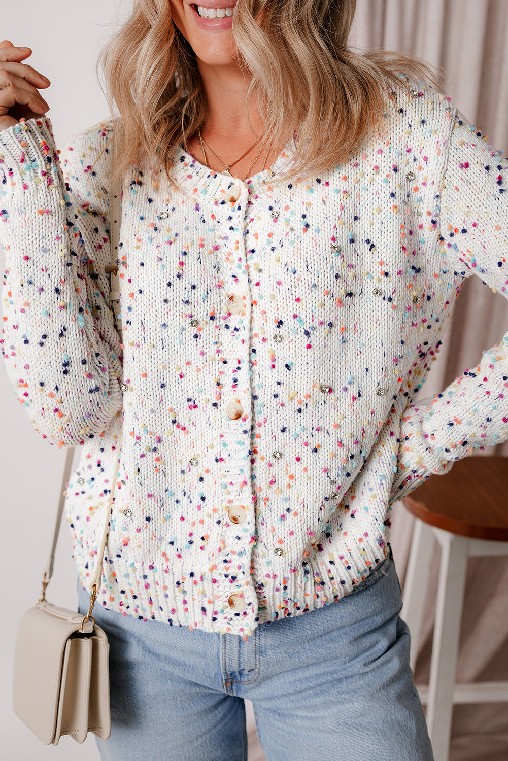 White Multicolor Confetti Sweater Cardigan - Scarlett's Riverside Boutique 