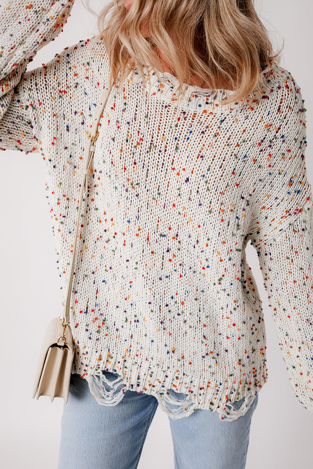 White Colorful Confetti Distressed Knit Sweater - Scarlett's Riverside Boutique 