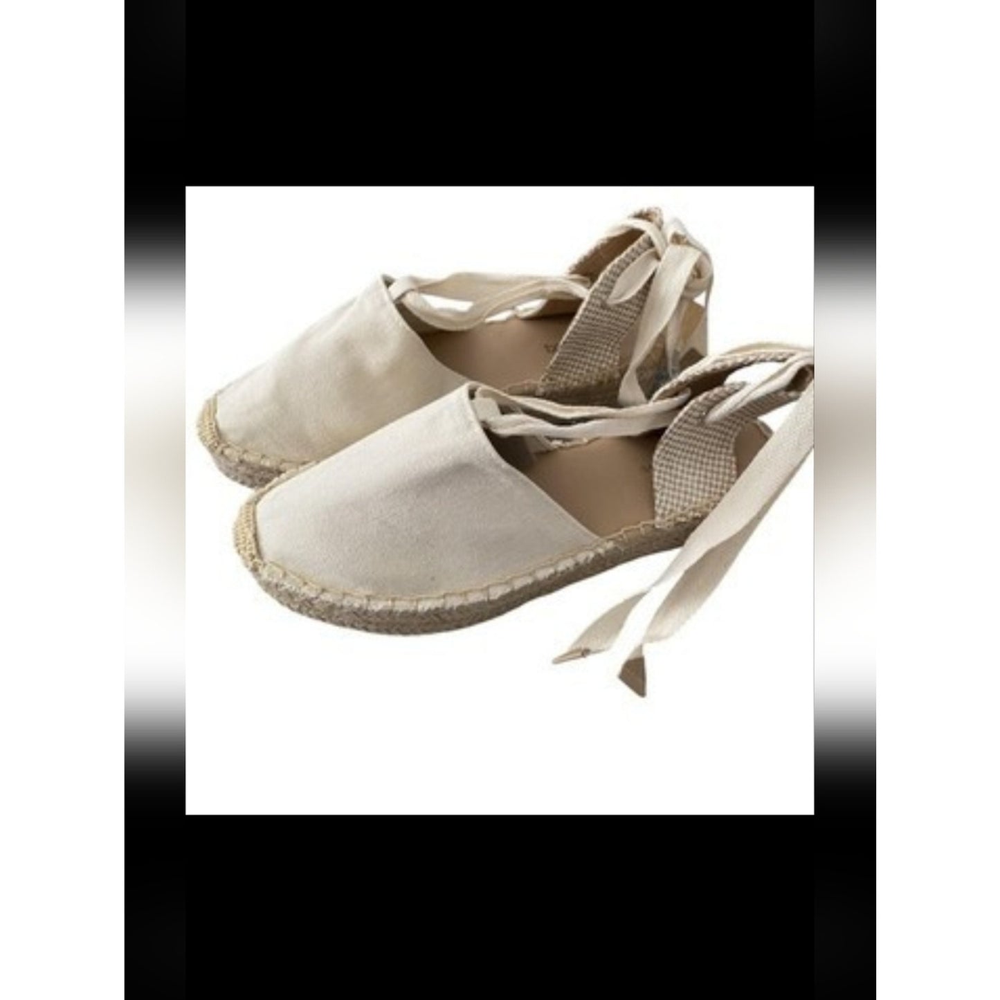 Soda Lace Up Espadrille Flats Women’s Size 8.5 Beige Canvas Ankle Wrap Casual