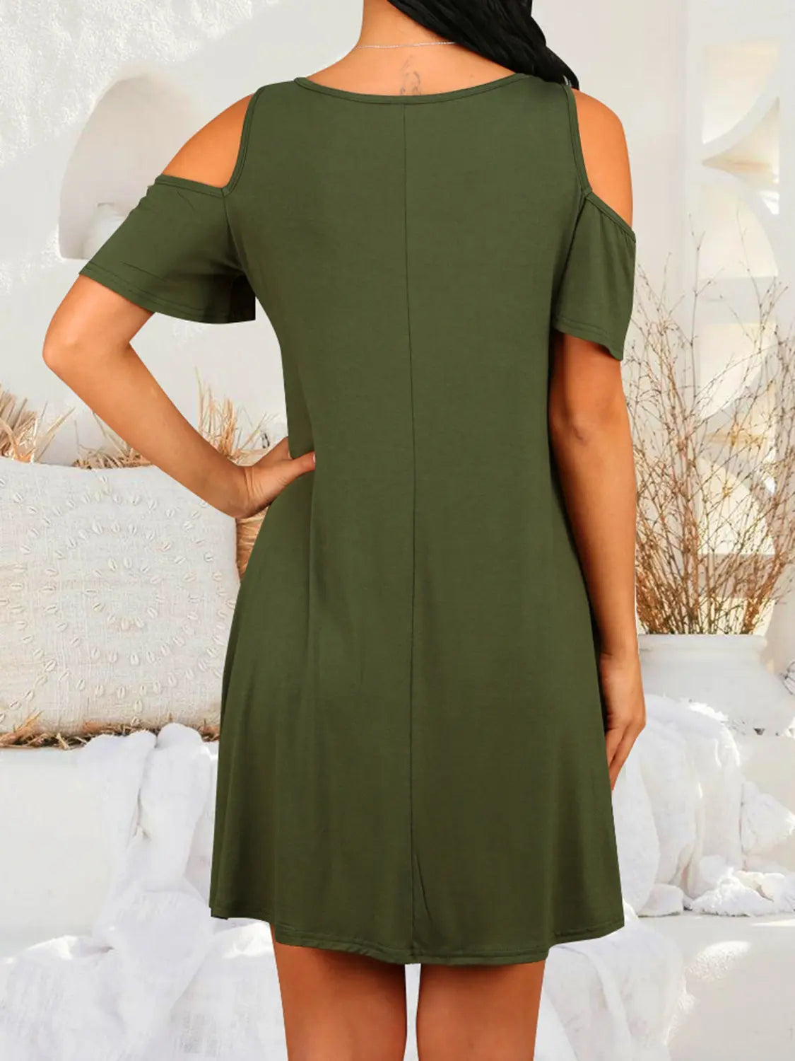 Round Neck Cold Shoulder Short Sleeve Dress - Scarlett's Riverside Boutique 