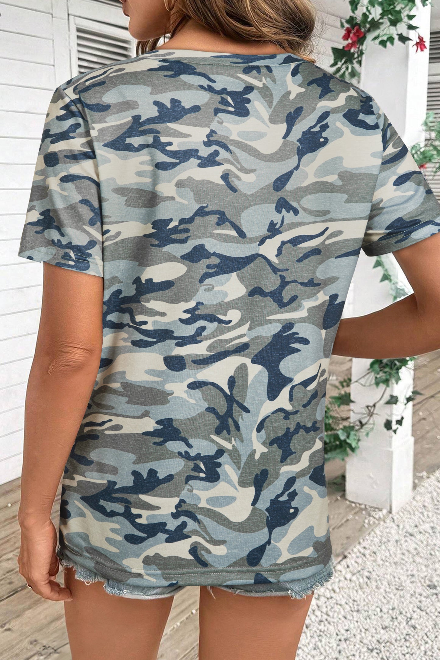 Women’s Sage Green Camo T-Shirt | Casual Short Sleeve Camouflage Tee