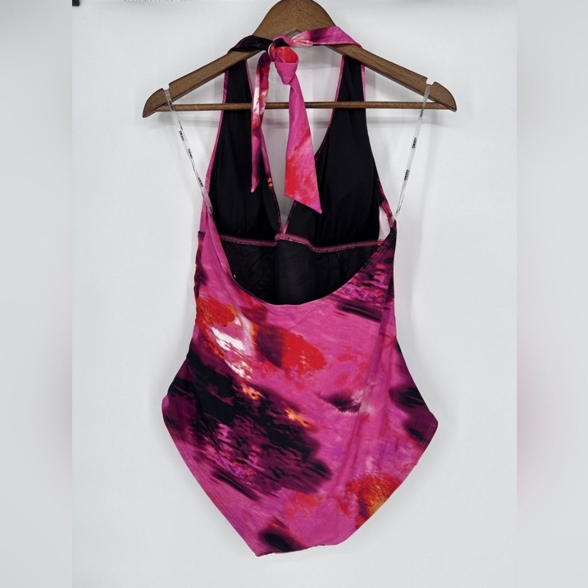 Dkny Pink and Black One Piece Swimsuit with Halter Neckline