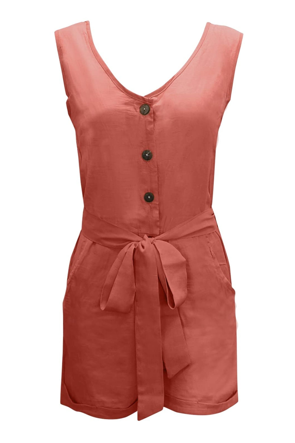 Full Size Tied V-Neck Sleeveless Romper with Pockets - Scarlett's Riverside Boutique 