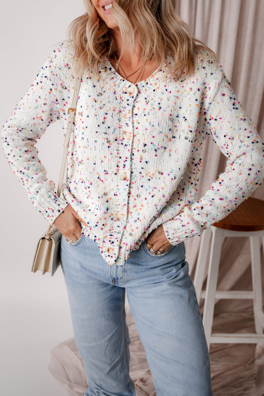 White Multicolor Confetti Sweater Cardigan - Scarlett's Riverside Boutique 