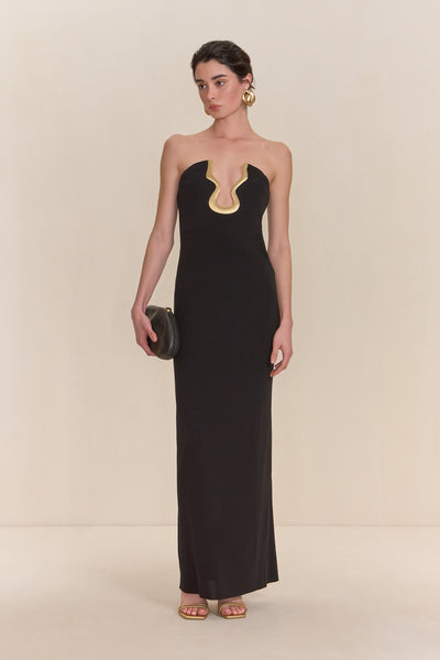 NWTs, Abril Black and Gold Strapless Dress From Bloomingdales Sz 4. #97