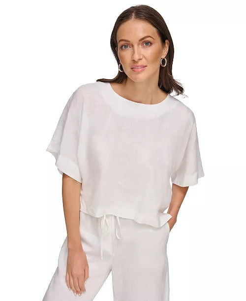 DKNY, Linen Drop Shoulder Short Sleeve Top. size S, # 97