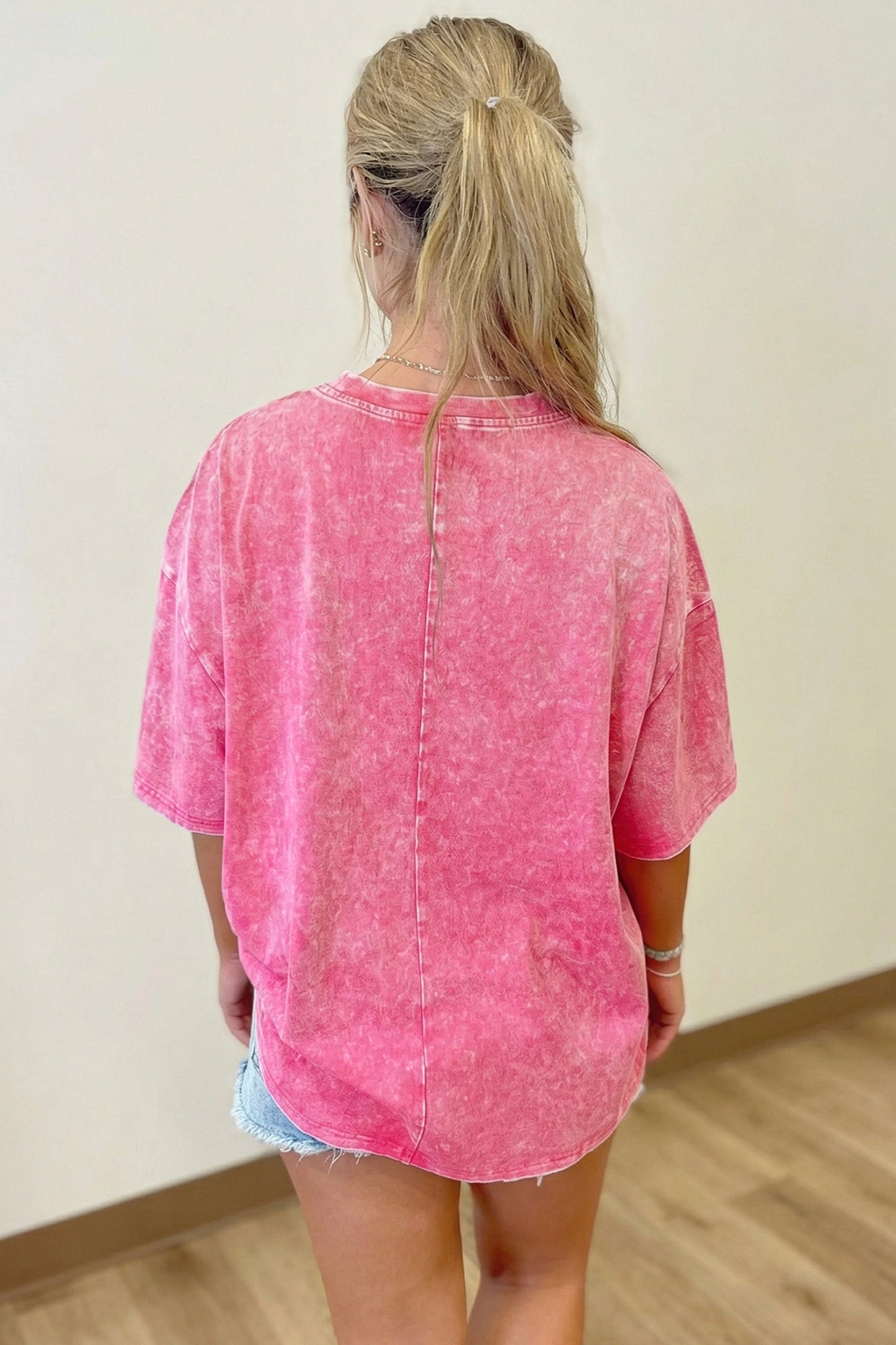 Sachet Pink Mineral Washed Oversized Cotton Tee Womens Casual Short Sleeve Relaxed Top