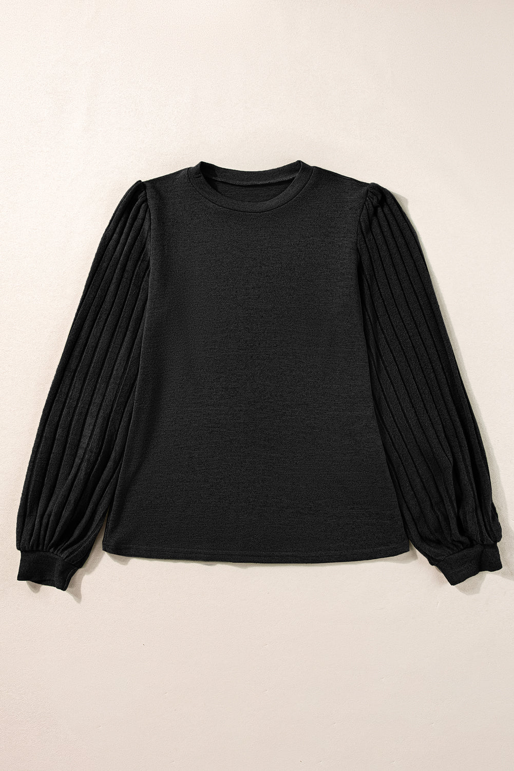 Black Contrast Ribbed Bishop Sleeve Top - Scarlett's Riverside Boutique 