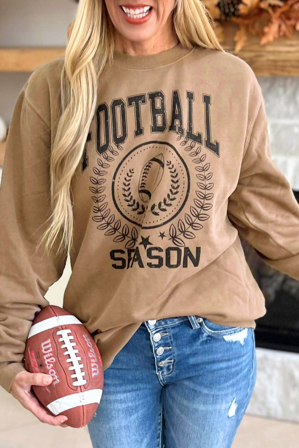 Khaki Rugby FOOTBALL SEASON Graphic Game Day Sweatshirt - Scarlett's Riverside Boutique 