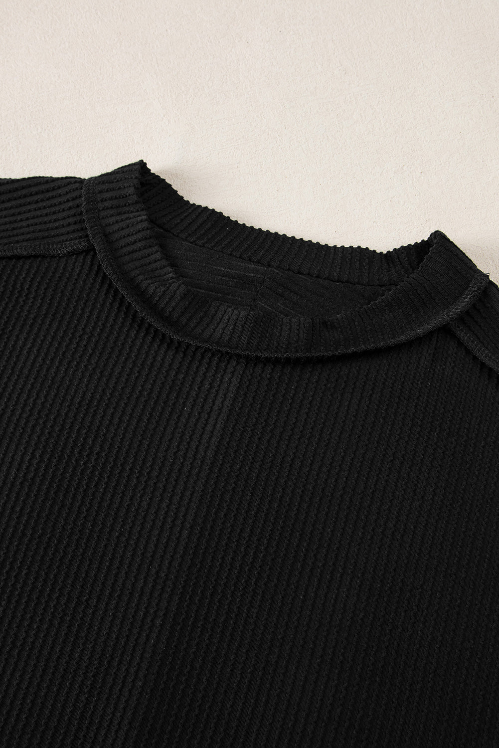 Black Textured Knit Exposed Stitching T-shirt - Scarlett's Riverside Boutique 